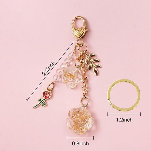 Cute Rose Keychain, Rose Keychain Flower Charm Keychain with Chain Tassel Rose Pendant Keyring in Saudi Arabia