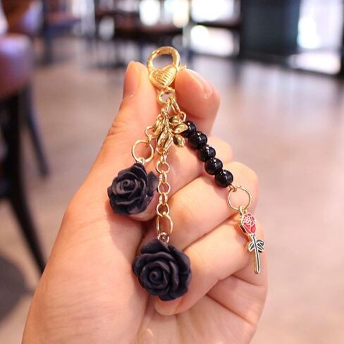 Cute Rose Keychain, Rose Keychain Flower Charm Keychain with Chain Tassel Rose Pendant Keyring in Saudi Arabia