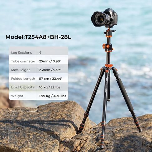 K&F Concept 94 Inch Camera Tripods 4 Section Ultra High Aluminum Professional Detachable Monopod Tripod with 360 Degree Ball Head Quick Release Plate for DSLR SLR Cameras T254A8+BH-28L (SA254T1) in Saudi Arabia