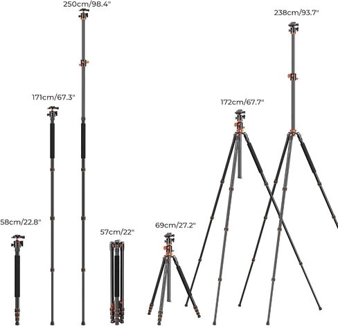 K&F Concept 94 Inch Camera Tripods 4 Section Ultra High Aluminum Professional Detachable Monopod Tripod with 360 Degree Ball Head Quick Release Plate for DSLR SLR Cameras T254A8+BH-28L (SA254T1) in Saudi Arabia