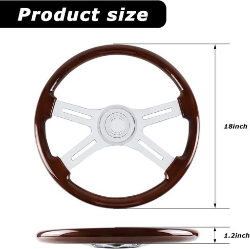 عجلة قيادة شاحنة خشبية مقاس 18 بوصة، عجلة قيادة مطلية بالكروم من الألومنيوم بأربعة قضبان لشبه المقطورات والشاحنات in Kuwait