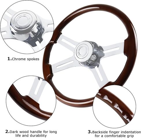 عجلة قيادة شاحنة خشبية مقاس 18 بوصة، عجلة قيادة مطلية بالكروم من الألومنيوم بأربعة قضبان لشبه المقطورات والشاحنات in Kuwait