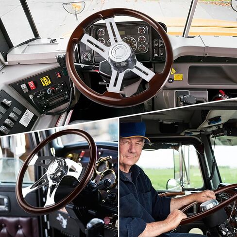 عجلة قيادة شاحنة خشبية مقاس 18 بوصة، عجلة قيادة مطلية بالكروم من الألومنيوم بأربعة قضبان لشبه المقطورات والشاحنات in Kuwait