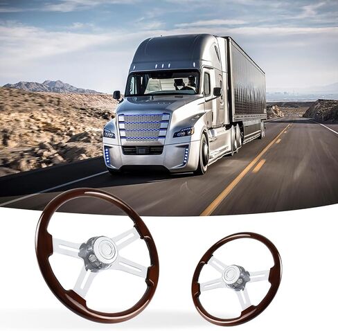 عجلة قيادة شاحنة خشبية مقاس 18 بوصة، عجلة قيادة مطلية بالكروم من الألومنيوم بأربعة قضبان لشبه المقطورات والشاحنات in Kuwait