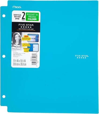 Five Star 2 Pocket Folders with Prong Fasteners, Folders with Pockets, Plastic, Teal, White, Purple, Lime, 4 Pack (38126) in Saudi Arabia