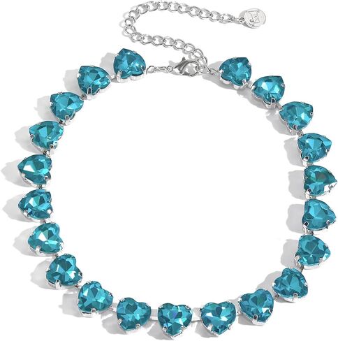 Firstmeet Heart-shaped Crystal Rhinestone Collar Necklace Wedding Sparkly Colorful Crystal Choker For Women in Kuwait