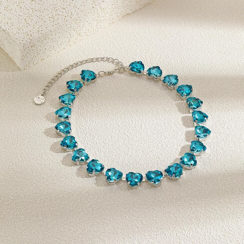 Firstmeet Heart-shaped Crystal Rhinestone Collar Necklace Wedding Sparkly Colorful Crystal Choker For Women in Kuwait