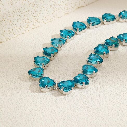 Firstmeet Heart-shaped Crystal Rhinestone Collar Necklace Wedding Sparkly Colorful Crystal Choker For Women in Kuwait