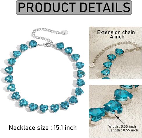 Firstmeet Heart-shaped Crystal Rhinestone Collar Necklace Wedding Sparkly Colorful Crystal Choker For Women in Kuwait