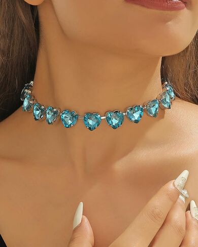 Firstmeet Heart-shaped Crystal Rhinestone Collar Necklace Wedding Sparkly Colorful Crystal Choker For Women in Kuwait