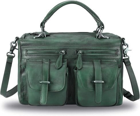 محفظة جلدية أصلية وحقيبة يد للنساء مصنوعة يدويًا من الجلد بمقبض علوي وحقيبة كتف وحزام in Kuwait