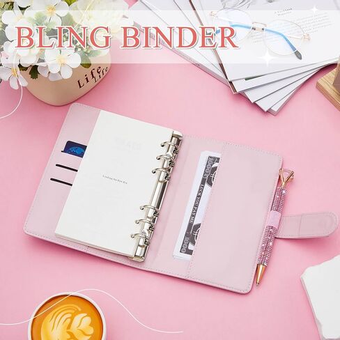 A6 Rhinestone 6 Ring Notebook Binder with Diamond Pen Set Silver Bling Office Accessories Supplies for Women Teen Girls Glitter Gift Set in Saudi Arabia