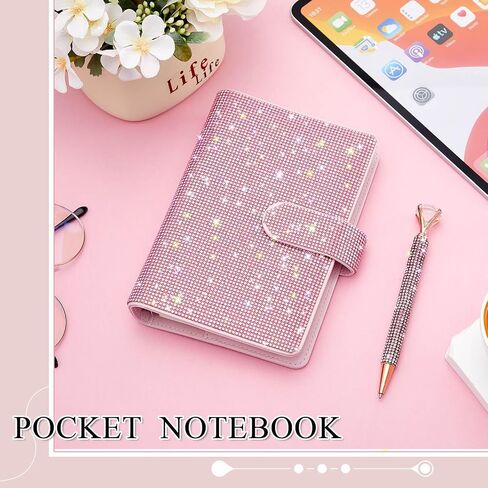 A6 Rhinestone 6 Ring Notebook Binder with Diamond Pen Set Silver Bling Office Accessories Supplies for Women Teen Girls Glitter Gift Set in Saudi Arabia