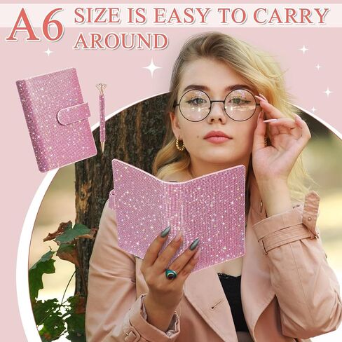 A6 Rhinestone 6 Ring Notebook Binder with Diamond Pen Set Silver Bling Office Accessories Supplies for Women Teen Girls Glitter Gift Set in Saudi Arabia