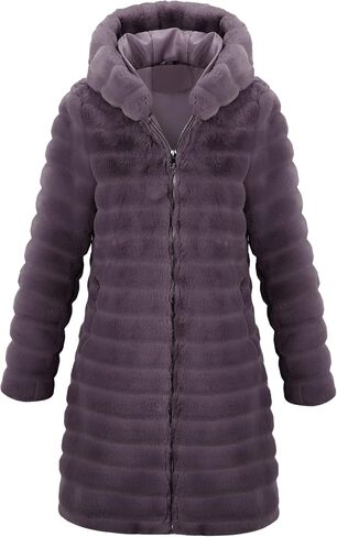 RISISSIDA Women Faux Fur Long Fuzzy Fur Jacket Hooded Spring Fall Winter Fashion,Thermal Zip Up Coat in Saudi Arabia