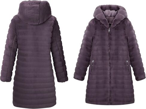 RISISSIDA Women Faux Fur Long Fuzzy Fur Jacket Hooded Spring Fall Winter Fashion,Thermal Zip Up Coat in Saudi Arabia