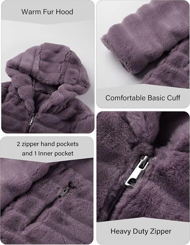 RISISSIDA Women Faux Fur Long Fuzzy Fur Jacket Hooded Spring Fall Winter Fashion,Thermal Zip Up Coat in Saudi Arabia
