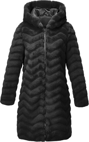 RISISSIDA Women Faux Fur Long Fuzzy Fur Jacket Hooded Spring Fall Winter Fashion,Thermal Zip Up Coat in Saudi Arabia