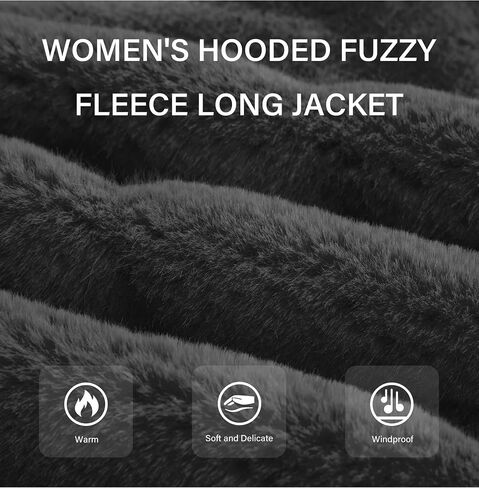 RISISSIDA Women Faux Fur Long Fuzzy Fur Jacket Hooded Spring Fall Winter Fashion,Thermal Zip Up Coat in Saudi Arabia