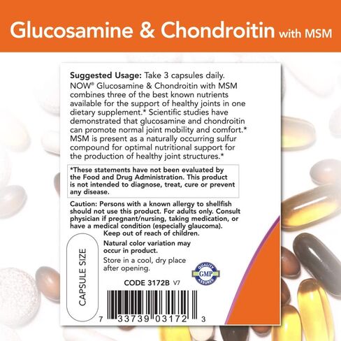 NOW Supplements, Glucosamine & Chondroitin with MSM, Joint Health, Mobility and Comfort*, 180 Veg Capsules in Saudi Arabia