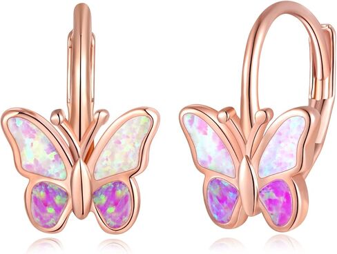 Opal Butterfly Earrings Gold Plated or Rose Gold Plated Leverback Earrings Cute Jewelry Huggie Hoop Earrings for Women Girls in Saudi Arabia