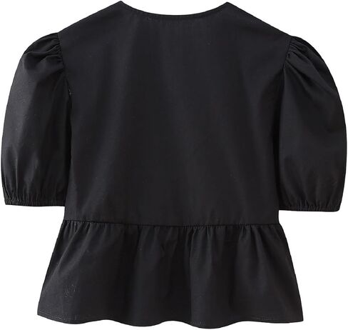Women Y2K Peplum Shirt Puff Sleeve Tie Front Top Blouse Cute Going Out Babydoll Crop Top Summer in Saudi Arabia