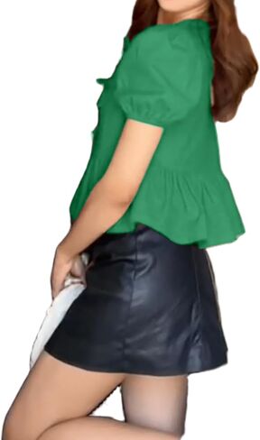 Women Y2K Peplum Shirt Puff Sleeve Tie Front Top Blouse Cute Going Out Babydoll Crop Top Summer in Saudi Arabia