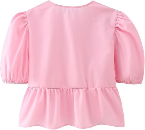 Women Y2K Peplum Shirt Puff Sleeve Tie Front Top Blouse Cute Going Out Babydoll Crop Top Summer in Saudi Arabia