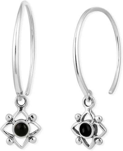 Boma Jewelry Sterling Silver Flower Shaped Dot Pull Through Hoop Earrings in Saudi Arabia