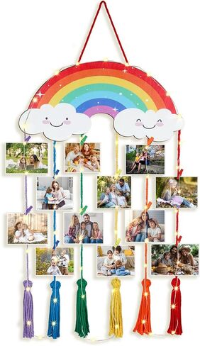 Room Decor Hanging Photo Display with String Lights Picture Collage Board Boho Picture Frame Holder with Clips Macrame Wall Decor for Kindergarten Decoration Bedroom Living Room(Unicorn) in Saudi Arabia