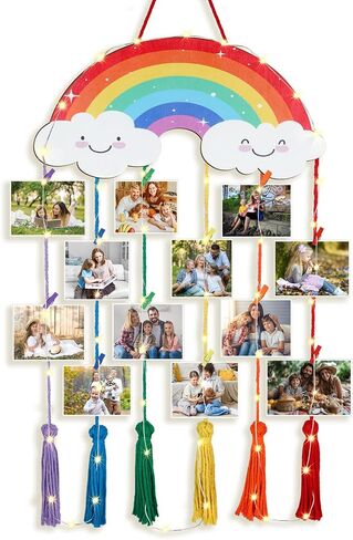 Room Decor Hanging Photo Display with String Lights Picture Collage Board Boho Picture Frame Holder with Clips Macrame Wall Decor for Kindergarten Decoration Bedroom Living Room(Unicorn) in Saudi Arabia