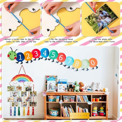 Room Decor Hanging Photo Display with String Lights Picture Collage Board Boho Picture Frame Holder with Clips Macrame Wall Decor for Kindergarten Decoration Bedroom Living Room(Unicorn) in Saudi Arabia