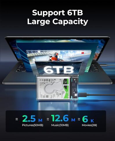 ORICO 2.5'' External Hard Drive Enclosure USB 3.0 to SATA III Tool-Free Clear Hard Disk Case for 2.5 inch 7mm 9.5mm SATA HDD SSD Max 6TB Support UASP(2139U3) in Kuwait