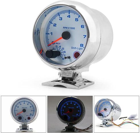 مقياس سرعة الدوران للسيارة فضي عالمي 3.75 بوصة أزرق Inter Shift Light 0-8000 دورة في الدقيقة مناسب لمركبات البنزين 12 3 4 5 6 7 8 أسطوانات أو دراجات نارية جديدة ذات 1-2 أسطوانة in Kuwait