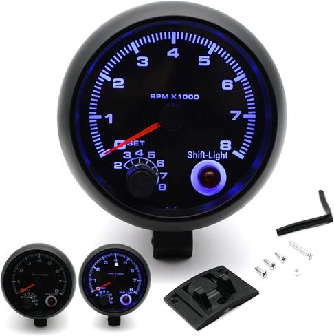 مقياس سرعة الدوران للسيارة فضي عالمي 3.75 بوصة أزرق Inter Shift Light 0-8000 دورة في الدقيقة مناسب لمركبات البنزين 12 3 4 5 6 7 8 أسطوانات أو دراجات نارية جديدة ذات 1-2 أسطوانة in Saudi Arabia