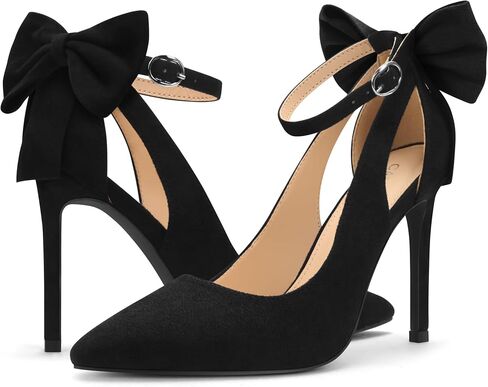Carcuume Women's High Heels Strappy Pointed Toe Bow Pumps Ankle Strap Stiletto Party Shoes in Saudi Arabia