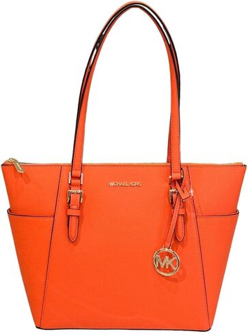 Michael Kors Charlotte Large Saffiano Leather Top-Zip Tote Bag, Poppy Orange in Saudi Arabia