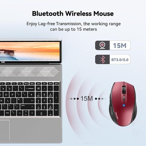 TECKNET Bluetooth Mouse, Wireless Silent 6 Buttons 2-Yr Battery, Black | BT 5.0/3.0, 6-Level DPI to 4800, Wide OS Compatible, Ergonomic for M/L Hands, Extended Battery in Kuwait
