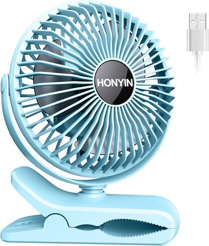 HONYIN 720° Rotation Small Desk & Clip on Fan with Sturdy Clamp, 3 Speeds, Quiet Little Personal Cooling Fan by USB Plug In, for Bedroom Office Desktop Treadmill in Kuwait