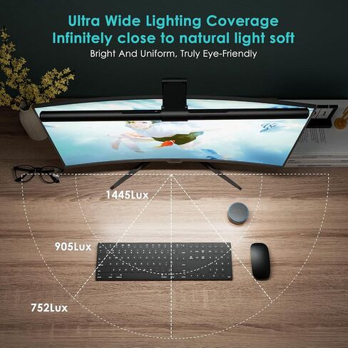 Quntis Computer Monitor Lamp, Screen Monitor Light Bar for Eye Caring, USB Reading LED Task Lamp with Auto-Dimming, Dimmable Light Bar, Touch Control, No Glare Space Saving Home Office Desk Lamps in Kuwait