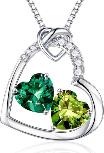 Iefil Birthstone Necklace for Women - 925 Sterling Silver Double Heart Birthstone Necklace Personalized Gifts Birthday Gifts for Women Anniversary Christmas Gifts for Women Wife Girlfriend Her in Saudi Arabia