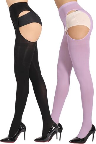 2 Pack Suspender Tights for Women Semi Opaque Garter Belt Control Top Pantyhose Thigh High Stockings in Kuwait