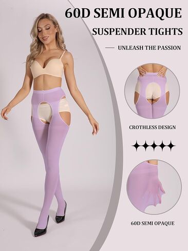 2 Pack Suspender Tights for Women Semi Opaque Garter Belt Control Top Pantyhose Thigh High Stockings in Kuwait