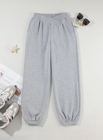 Herseas Women's V Crossover Waist Sweatpants Baggy Y2K Jogger Pants Wide Leg Fleeced Lounge Pants in Saudi Arabia