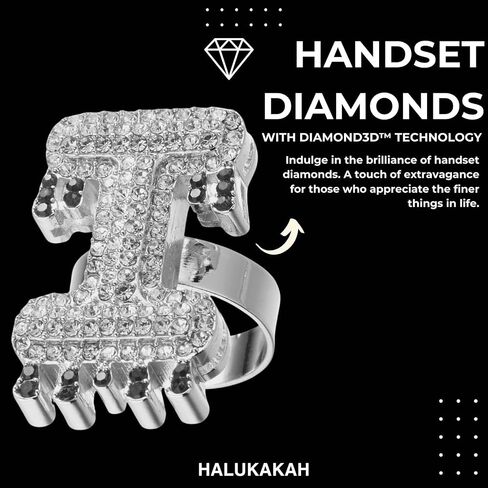 مجموعة خواتم Halukakah من الذهب الحقيقي عيار 18 قيراط/البلاتينيوم بحروف فقاعية أولية للرجال والنساء - ألماس سماعة - حجم قابل للتعديل - أحجار الراين متجمعة KING/LOVE Letter Waterdrop - كاملة مع صندوق هدايا in Kuwait