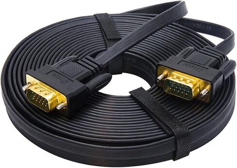 DTECH Flat Thin Extra Long VGA Cable 100 ft 15 Pin Male to Male Computer Monitor Cord HD15 Connector 1080p High Resolution (31 Meter, Black) in Kuwait