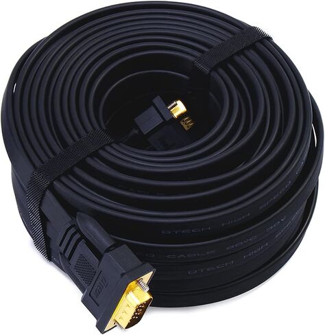 DTECH Flat Thin Extra Long VGA Cable 100 ft 15 Pin Male to Male Computer Monitor Cord HD15 Connector 1080p High Resolution (31 Meter, Black) in Saudi Arabia