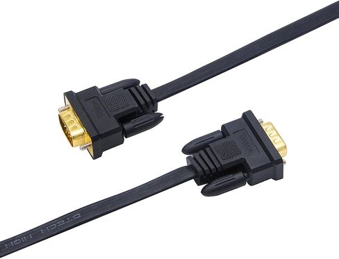 DTech 25ft رقيقة جدا نوع مسطح شاشة الكمبيوتر VGA كابل قياسي 15 دبوس ذكر إلى ذكر موصل SVGA سلك 25 قدم - أسود in Kuwait