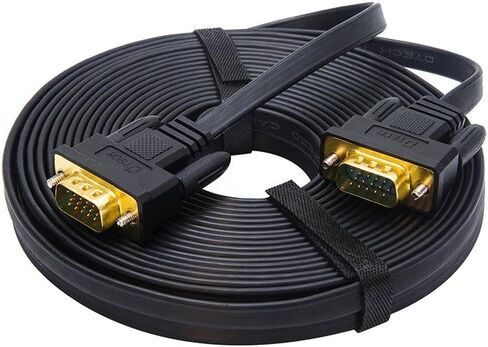 DTech 25ft رقيقة جدا نوع مسطح شاشة الكمبيوتر VGA كابل قياسي 15 دبوس ذكر إلى ذكر موصل SVGA سلك 25 قدم - أسود in Kuwait