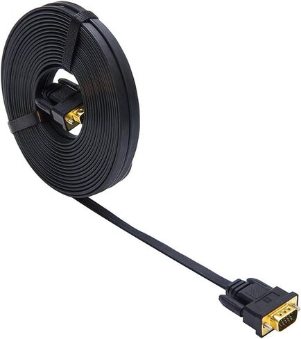 DTech 25ft رقيقة جدا نوع مسطح شاشة الكمبيوتر VGA كابل قياسي 15 دبوس ذكر إلى ذكر موصل SVGA سلك 25 قدم - أسود in Kuwait